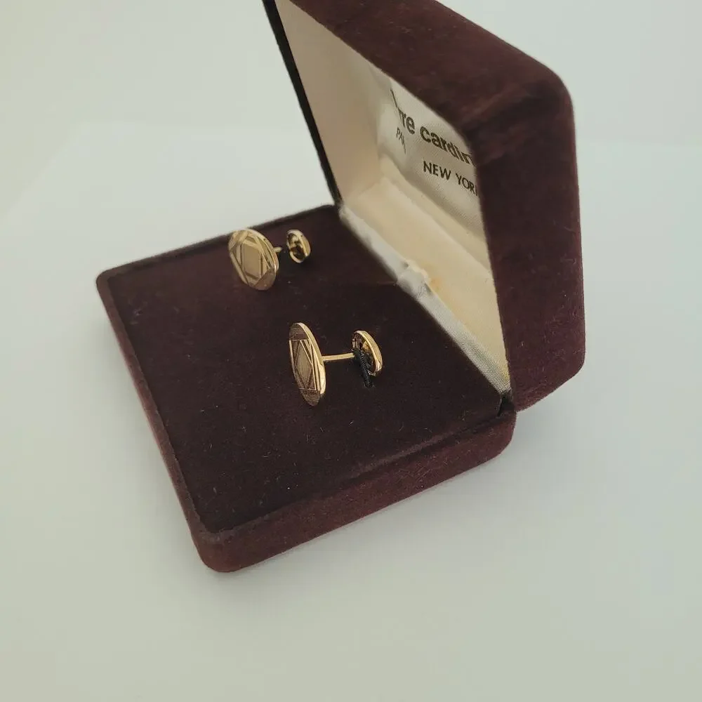 Pierre Cardin Cufflinks Gold Tone Logo Oval Geometric Logo Vintage Retro Box‎